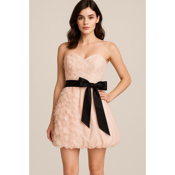 Vera Wang Pink Petal Strapless Mini Dress Bow Bubble Hem Coquette Fairy 10 - Picture 1 of 10